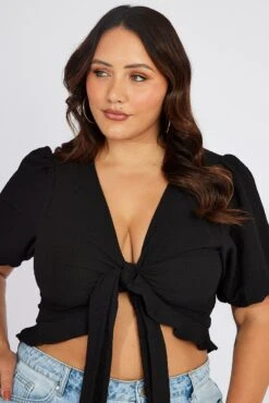Black Puff Sleeve Crepe Tie Bolero Jacket -You And All Fashion Store coj31725a 36a black 3