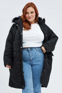 Black Puffer Coat Fur Hood Long Sleeve 8 Black Puffer Coat Fur Hood Long Sleeve -You And All Fashion Store coj31891 33ab black 3