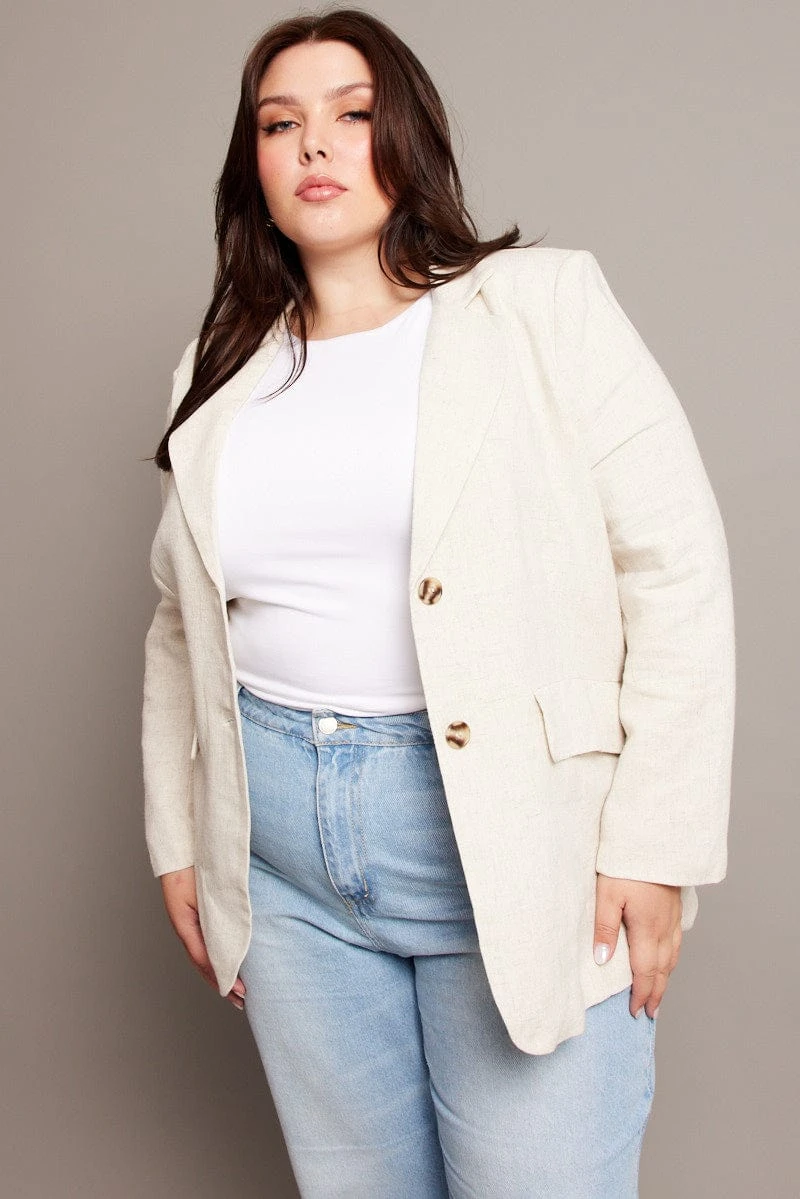 Beige Linen Blend Blazer 2 Beige Linen Blend Blazer - Image 2