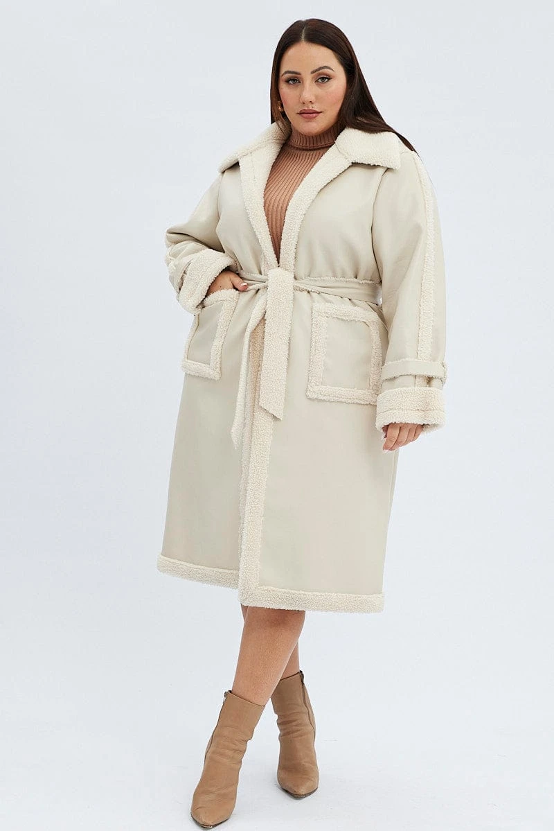 Camel Long Coat Shearling Lined Pu 2 Camel Long Coat Shearling Lined Pu - Image 2