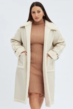Camel Long Coat Shearling Lined Pu 8 Camel Long Coat Shearling Lined Pu -You And All Fashion Store coj31929 66a beige 3