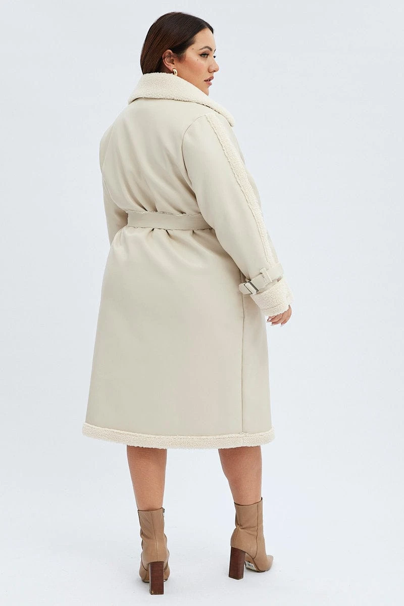 Camel Long Coat Shearling Lined Pu 5 Camel Long Coat Shearling Lined Pu - Image 5