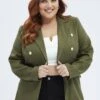 Green Military Blazer Textured Long Sleeve Fully Lined
