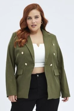 Green Military Blazer Textured Long Sleeve Fully Lined -You And All Fashion Store coj31931b 35ab khaki 3