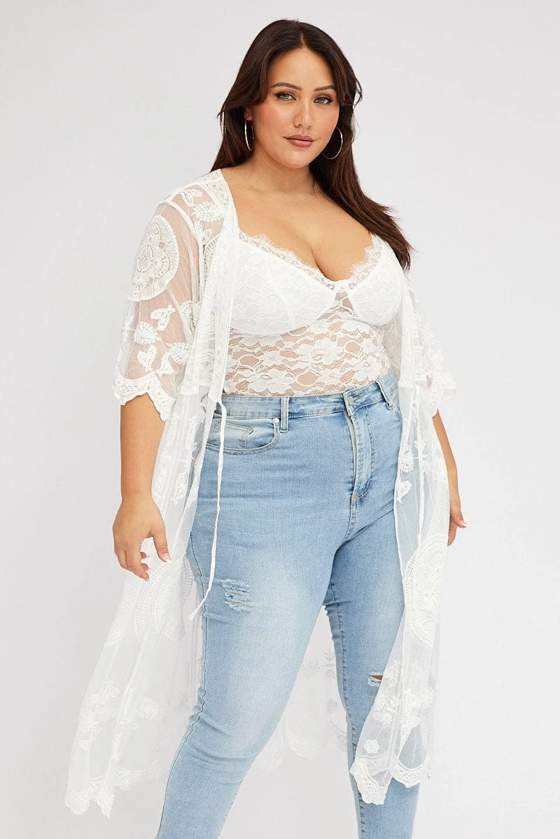 White Lace Mesh Kimono 2 White Lace Mesh Kimono - Image 2