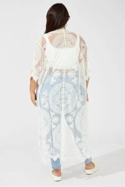 White Longline Embroidered Mesh Kimono -You And All Fashion Store coj32267 47a cream 5