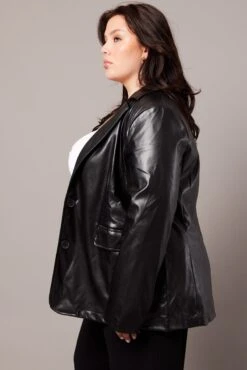 Black Tailored Button Front Faux Leather Blazer 9 Black Tailored Button Front Faux Leather Blazer -You And All Fashion Store coj32285 10ab black 4