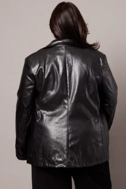 Black Tailored Button Front Faux Leather Blazer 10 Black Tailored Button Front Faux Leather Blazer -You And All Fashion Store coj32285 10ab black 5