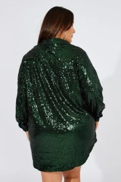 Green Sequin Long Overshirt Jacket -You And All Fashion Store coj32324a 34ab forest 4