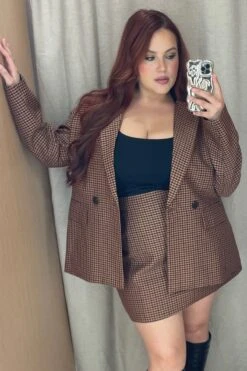 Brown Check Oversized Blazer