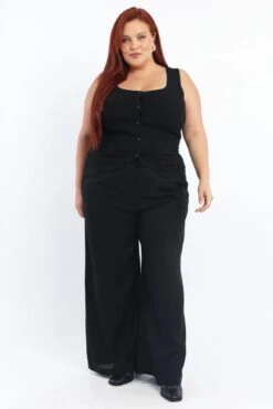 Black Scoop Neck Linen Blend Tie Back Vest -You And All Fashion Store coj32496c 35ab black 3