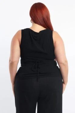 Black Scoop Neck Linen Blend Tie Back Vest -You And All Fashion Store coj32496c 35ab black 5