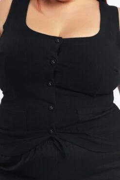 Black Scoop Neck Linen Blend Tie Back Vest -You And All Fashion Store coj32496c 35ab black 6