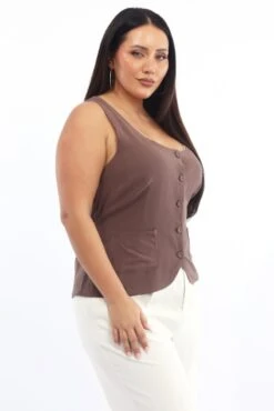 Brown Scoop Neck Linen Blend Tie Back Vest -You And All Fashion Store coj32496c 35ab chocolate 3