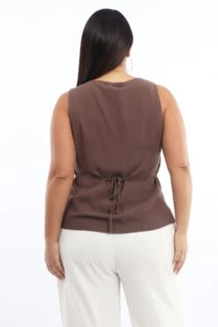 Brown Scoop Neck Linen Blend Tie Back Vest -You And All Fashion Store coj32496c 35ab chocolate 4