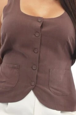 Brown Scoop Neck Linen Blend Tie Back Vest -You And All Fashion Store coj32496c 35ab chocolate 5
