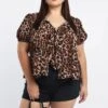 Brown Animal Print Leopard Bow Jacket