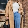 Beige Longline Belted Lined Coat