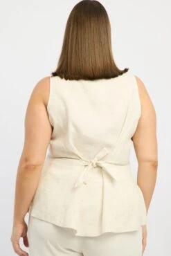 Beige Longline Linen Blend Tie Back Vest -You And All Fashion Store coj5693x 125ab oatmeal 4
