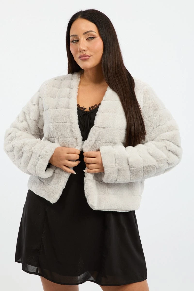 Grey Faux Fur Jacket 3 Grey Faux Fur Jacket - Image 3