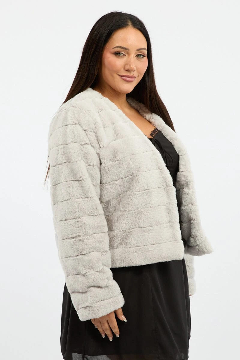 Grey Faux Fur Jacket 5 Grey Faux Fur Jacket - Image 5