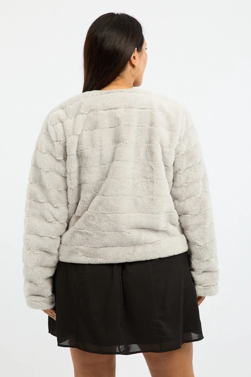 Grey Faux Fur Jacket 6 Grey Faux Fur Jacket - Image 6