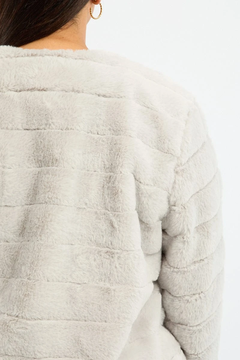 Grey Faux Fur Jacket 7 Grey Faux Fur Jacket - Image 7