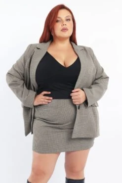 Brown Check Blazer Long Sleeve Lined