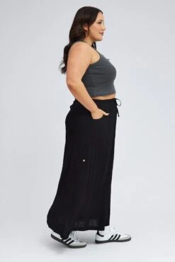 Black Maxi Skirt Long Side Tab Adjustable -You And All Fashion Store csl0103b 34ab black 4