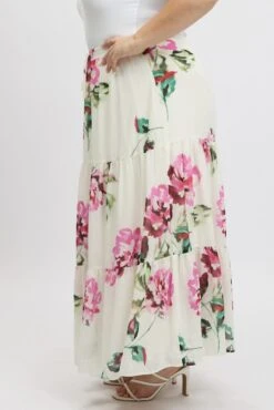 White Floral Elastic Waist Tiered Chiffon Maxiskirt -You And All Fashion Store csl0104b 47ab floral 4