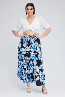 Black Floral Elastic Waist Maxi Skirt -You And All Fashion Store csl0104e 34ab floral 3