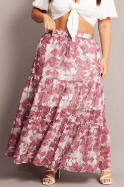 Pink Floral Elastic Waist Chiffon Maxi Skirt -You And All Fashion Store csl0104ga 34a floral 3
