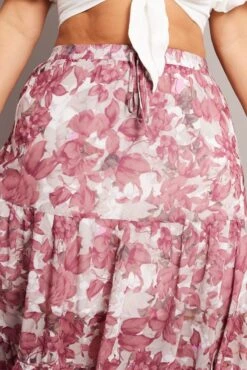 Pink Floral Elastic Waist Chiffon Maxi Skirt -You And All Fashion Store csl0104ga 34a floral 6