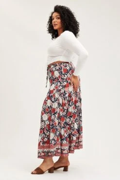 Boho Print Tiered Maxi Skirt -You And All Fashion Store csl0104j 34rb boho prt 4