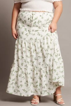 Green Ditsy Elastic Waist Maxi Skirt -You And All Fashion Store csl0104mx 34ab ditsy 3
