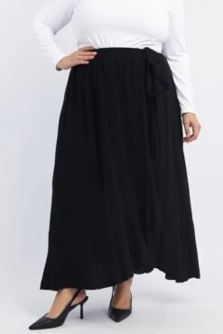Black Frill Linen Blend Maxi Skirt