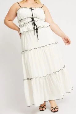 White Tier Contrast Tie Maxi Skirt