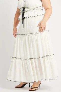 White Tier Contrast Tie Maxi Skirt -You And All Fashion Store csl0456 112ab white 4