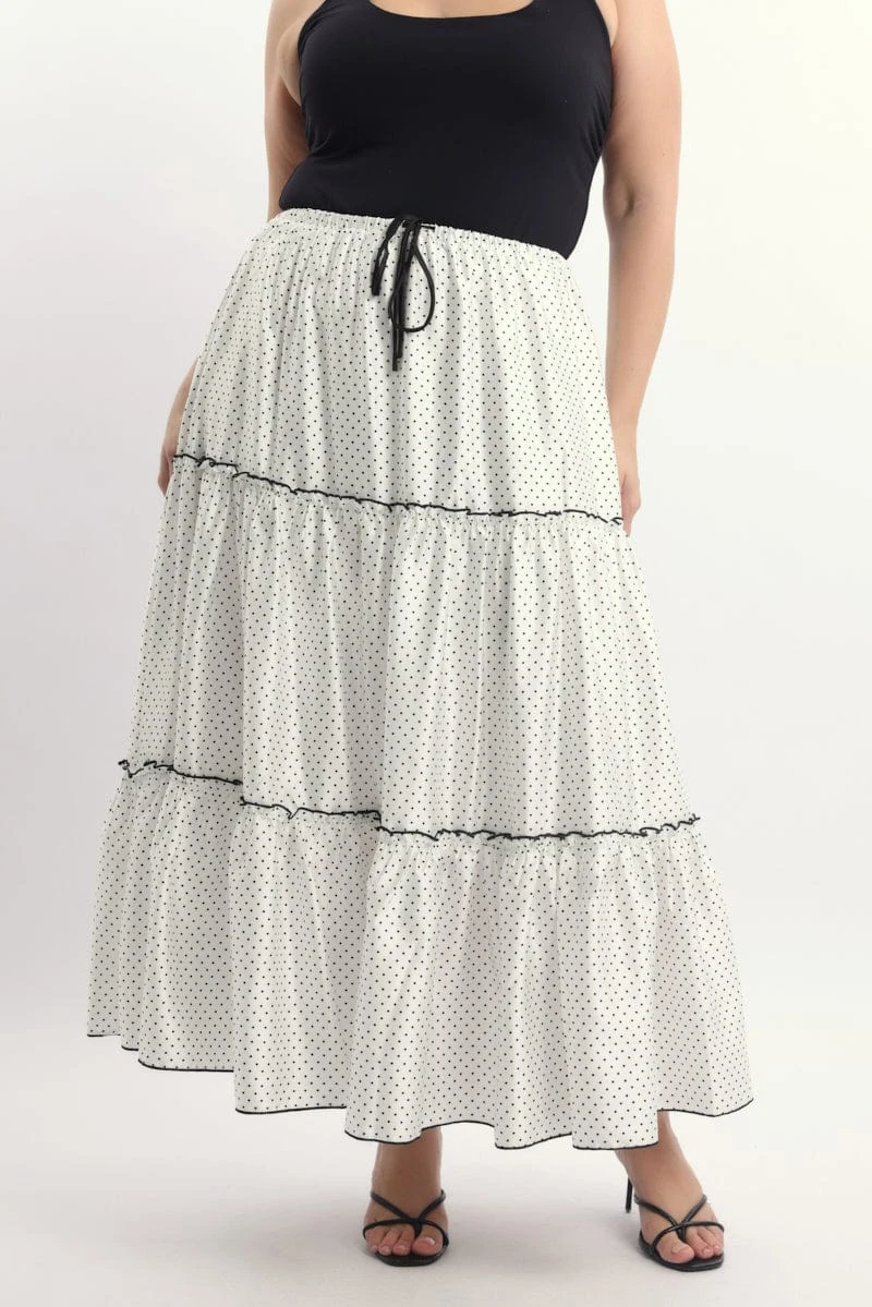 White Polka Dot Tier Contrast Tie Maxi Skirt 2 White Polka Dot Tier Contrast Tie Maxi Skirt - Image 2