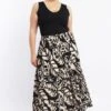 Black Floral Linen Blend Tiered Maxiskirt