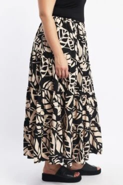 Black Floral Linen Blend Tiered Maxiskirt -You And All Fashion Store csl1037a 116a floral 3