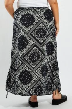 Blue Boho Drawstring Side Bandana Maxi Skirt -You And All Fashion Store csl10571e 35ab boho 5