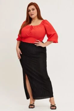 Black Plisse Split Midi Skirt -You And All Fashion Store csl1064 36r black 3