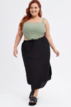Black Maxi Skirt Elastic Waist Curve Hem -You And All Fashion Store csl10927 42ab black 3