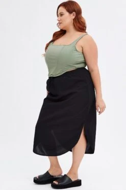 Black Maxi Skirt Elastic Waist Curve Hem -You And All Fashion Store csl10927 42ab black 4