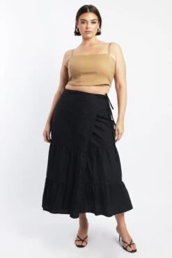 Black Wrap Cotton Poplin Blend Maxiskirt
