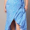 Blue Ditsy Wrapover Maxi Skirt