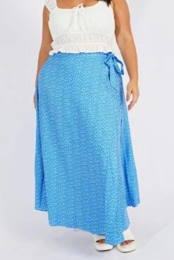 Blue Ditsy Wrap Maxiskirt