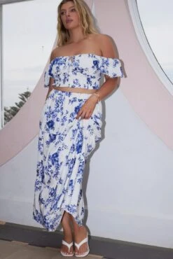 Blue Floral Tiered Elastic Waist Maxi Skirt 8 Blue Floral Tiered Elastic Waist Maxi Skirt -You And All Fashion Store csl12031 35a floral 3