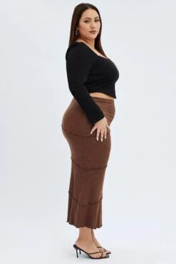 Brown Maxi Skirt Asymmetric Rib -You And All Fashion Store csl1235 81r brown 4